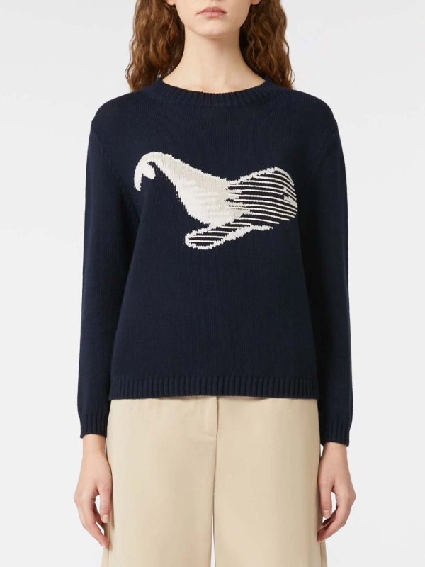 The Best Shops WEEKEND MAX MARA: Strickpullover mit Rundhalsausschnitt - Rundhalspullover - Blau