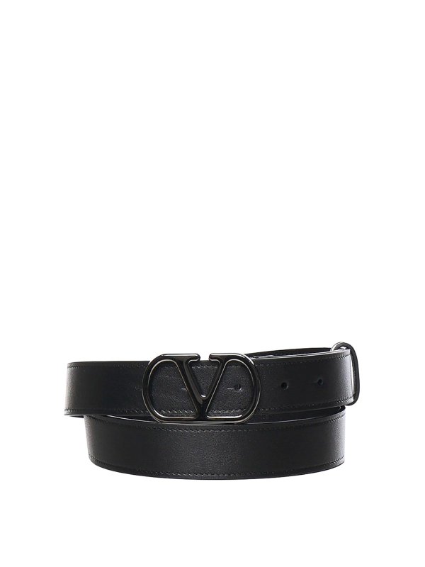 VALENTINO GARAVANI: cinture - Cintura in pelle di vitello con firma Vlogo