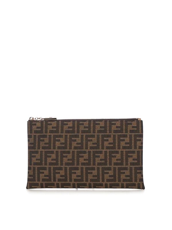 FENDI: totes bags - Medium Baguette Ff Jacquard Flat Pouch