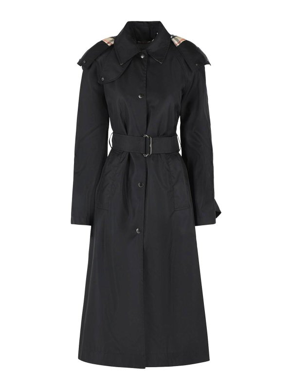 BURBERRY: long coats - Long Car Coat With Black Nylon Hood