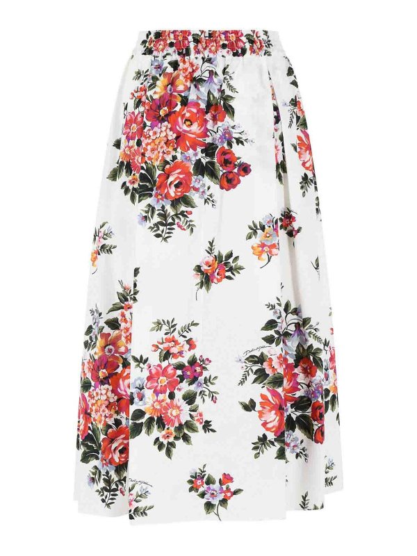DOLCE & GABBANA: gonne al ginocchio  e longuette online - Gonna Fiori in cotone bianco