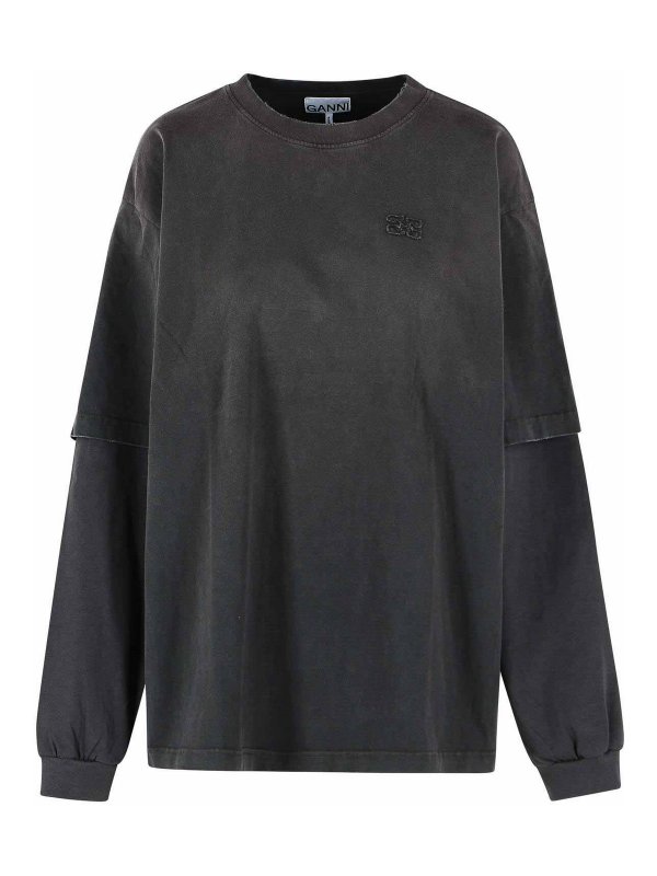 GANNI: T-shirts - T-Shirt - Grau