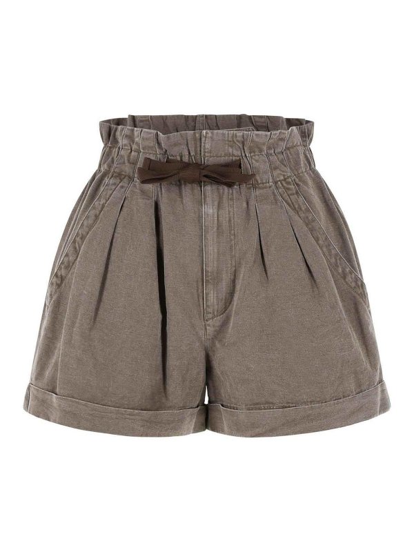 ISABEL MARANT: pantaloni shorts - Shorts Nirma in cotone e lino marrone