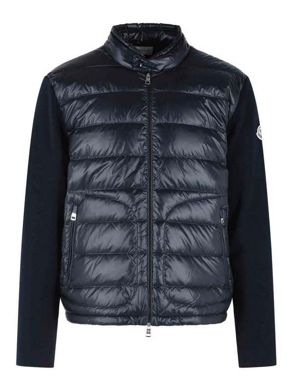 MONCLER: padded jackets - Padded Virgin Wool Crdigan With Zip Navy Blue