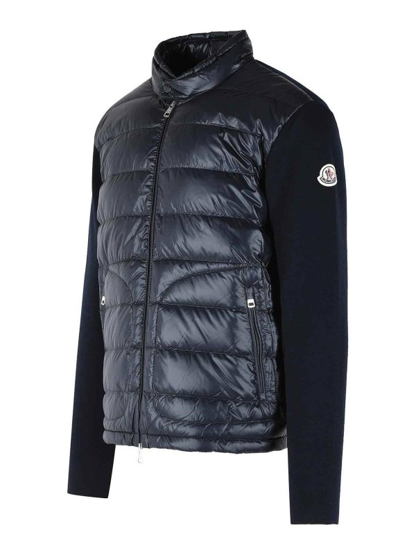 The Best Shops MONCLER: padded jackets - Padded Virgin Wool Crdigan With Zip Navy Blue