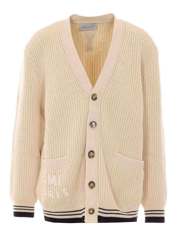 AMI PARIS: cardigan - Cardigan in maglia con logo