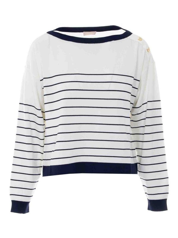 Liu Jo: Strickpullover mit Rundhalsausschnitt - Rundhalspullover - Weiß