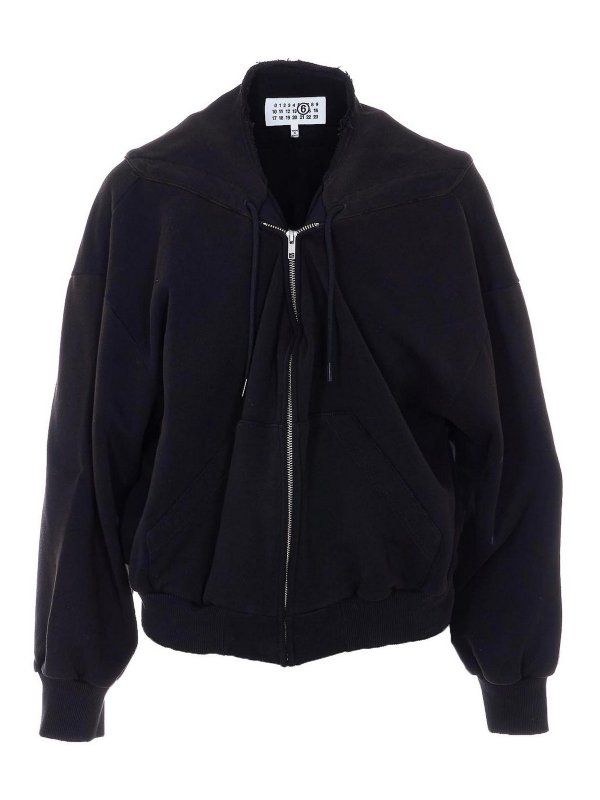 MM6 MAISON MARGIELA: Sweatshirts & Sweaters - Black Zip Up Sweatshirt