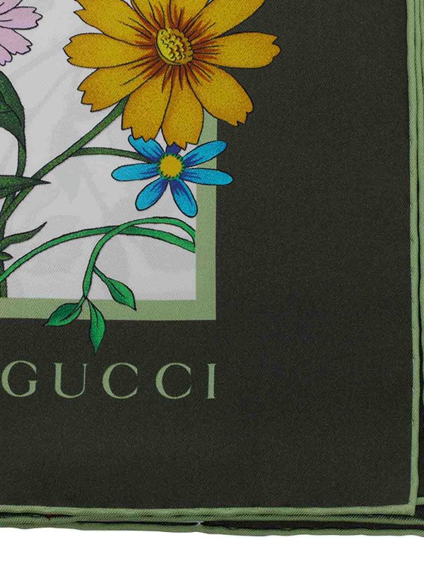 GUCCI: scarves online - Green Floral Print Scarf