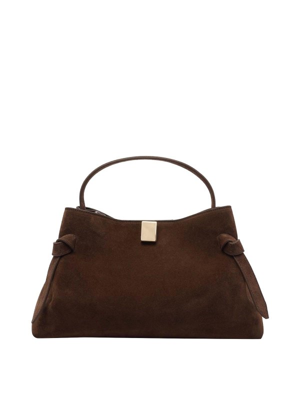 YUZEFI: totes bags - Suede Gyoza Handbag