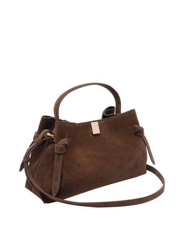 YUZEFI: totes bags online - Suede Gyoza Handbag