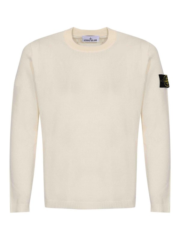 STONE ISLAND: Strickpullover mit Rundhalsausschnitt - Rundhalspullover - Weiß