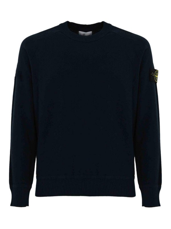 STONE ISLAND: Strickpullover mit Rundhalsausschnitt - Rundhalspullover - Blau