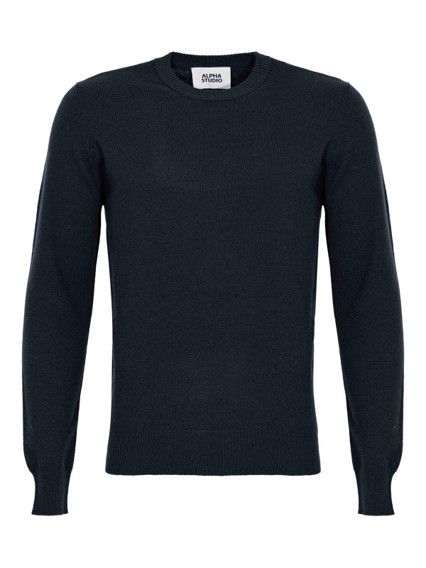 ALPHA STUDIO: Strickpullover mit Rundhalsausschnitt - Rundhalspullover - Blau