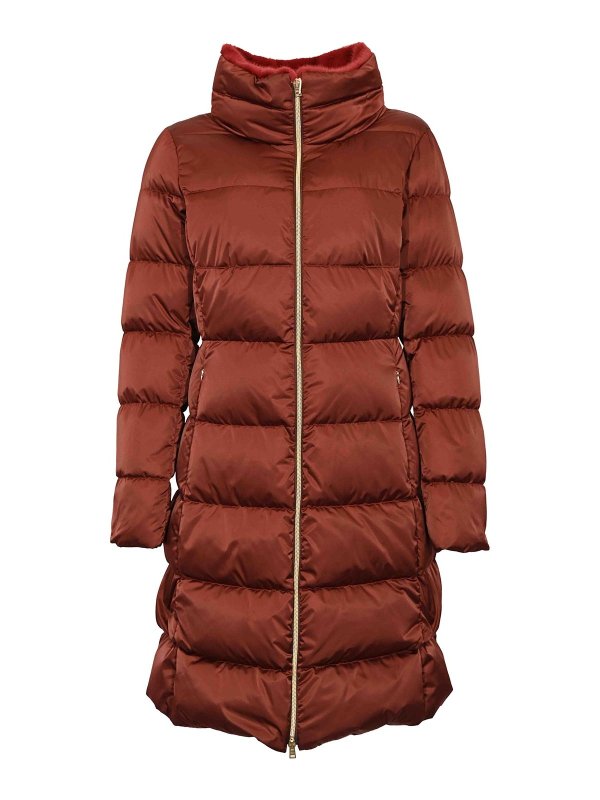 HERNO: padded jackets - Long Quilted Burgundy Down Jacket