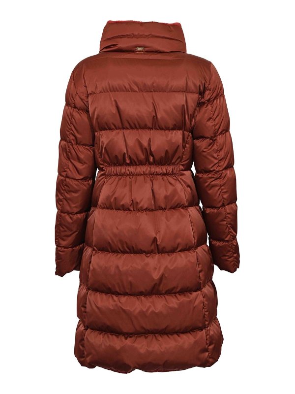 HERNO: padded jackets online - Long Quilted Burgundy Down Jacket