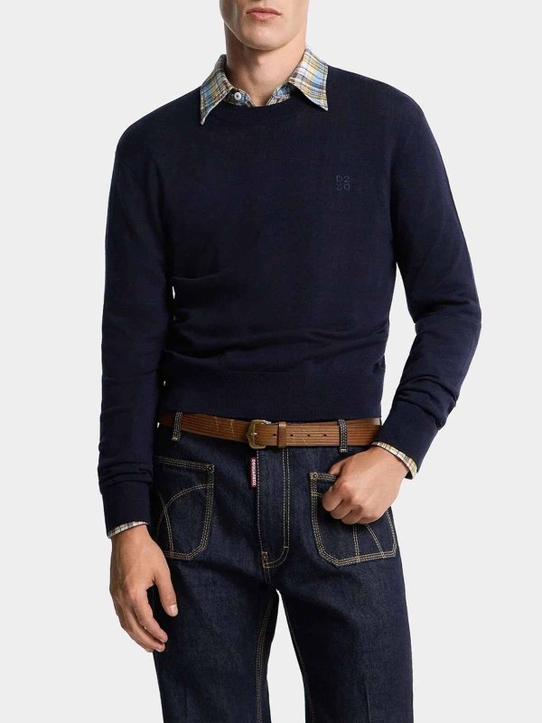 The Best Shops DSQUARED2: Strickpullover mit Rundhalsausschnitt - Rundhalspullover - Blau