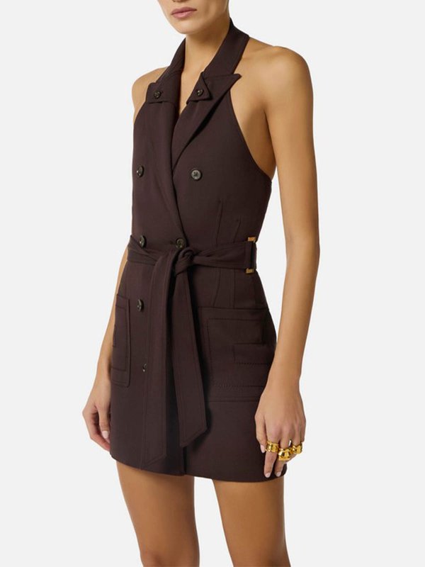 膝丈ドレス - ブラウン shop online: ELISABETTA FRANCHI