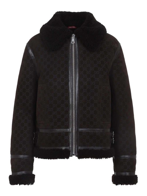 GUCCI: leather jacket - Guggi Gg Shearling Jacket