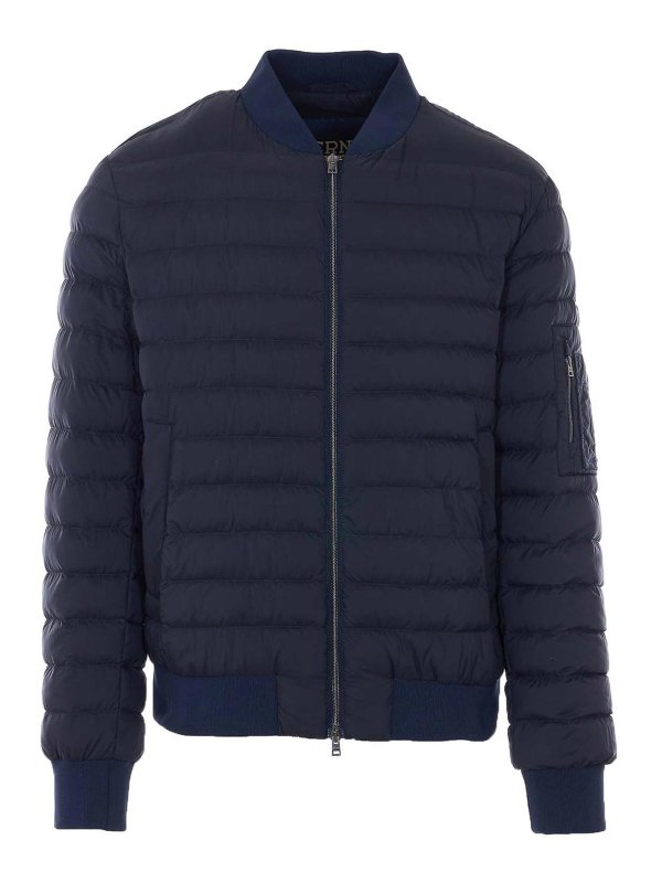 HERNO: padded jackets - Blue Down Jacket With Frontal Zip Closure