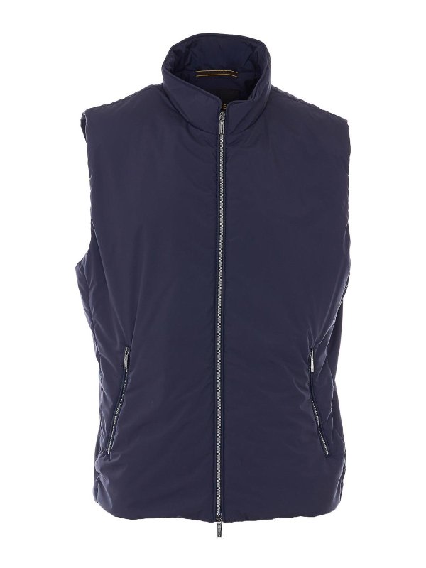 MOORER: vests - Blue Senio Vest With Frontal Zip Closure