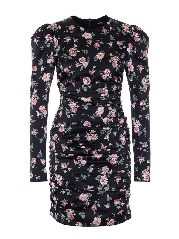 DOLCE & GABBANA: knee length dresses - Black Rose Print Draped Dress