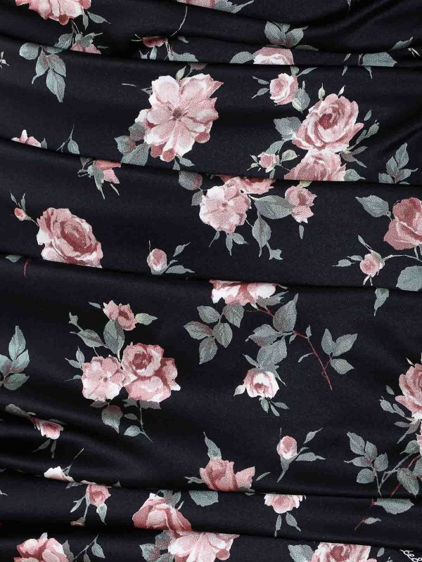 The Best Shops DOLCE & GABBANA: knee length dresses - Black Rose Print Draped Dress