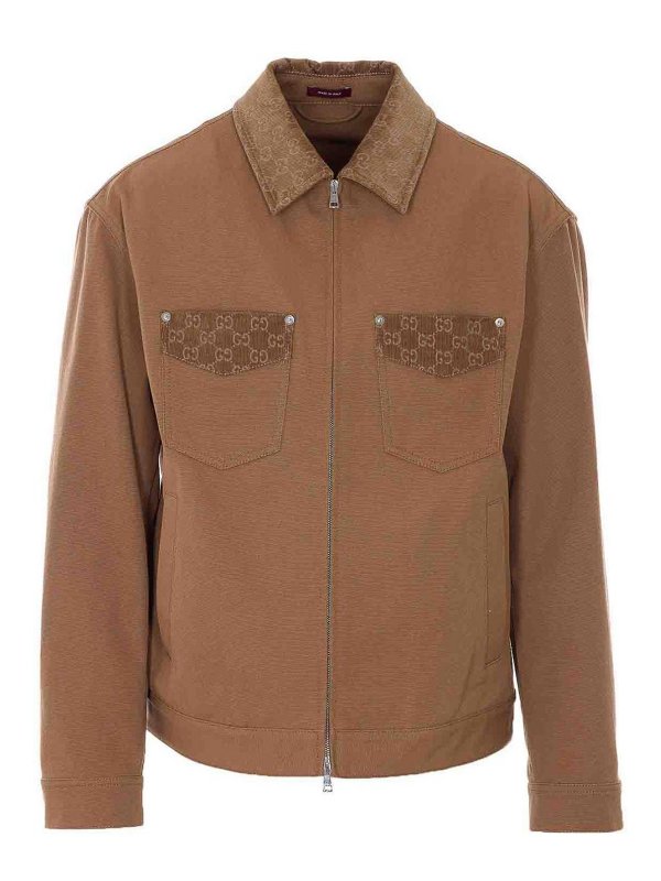 GUCCI: casual jackets - Brown Jacket With Frontal Zip Closure