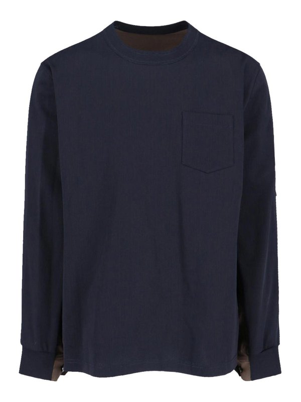 Sacai: Strickpullover mit Rundhalsausschnitt - Rundhalspullover - Blau