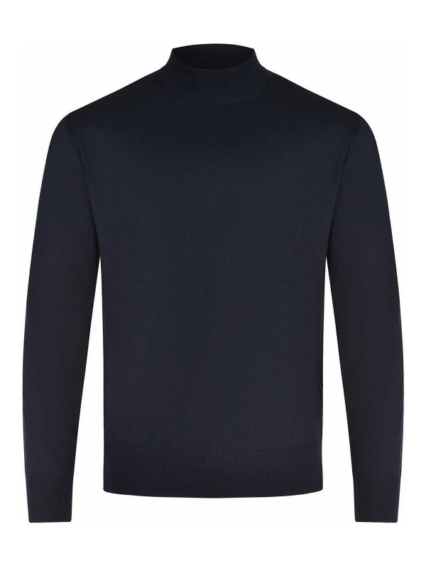 Paolo Pecora: Strickpullover mit Rundhalsausschnitt - Rundhalspullover - Blau