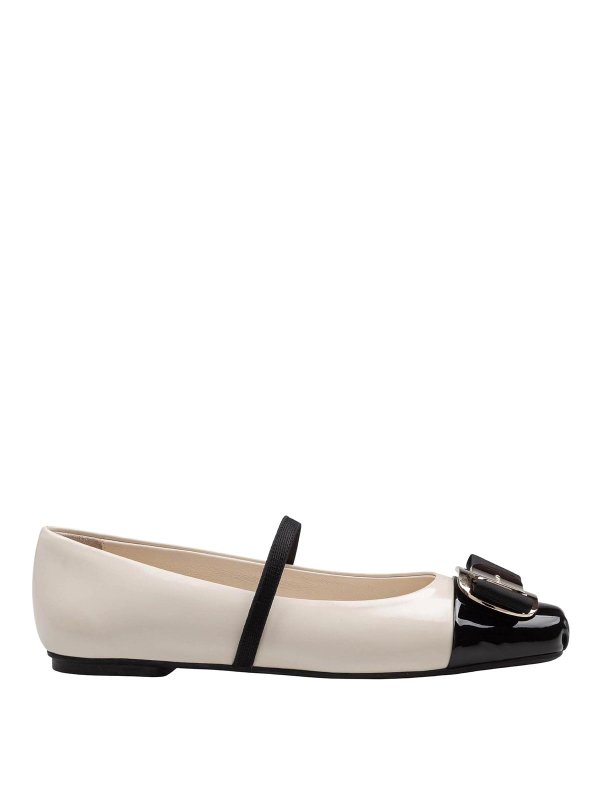 FERRAGAMO: flat shoes - New Vara ballet flat in two-tone nappa