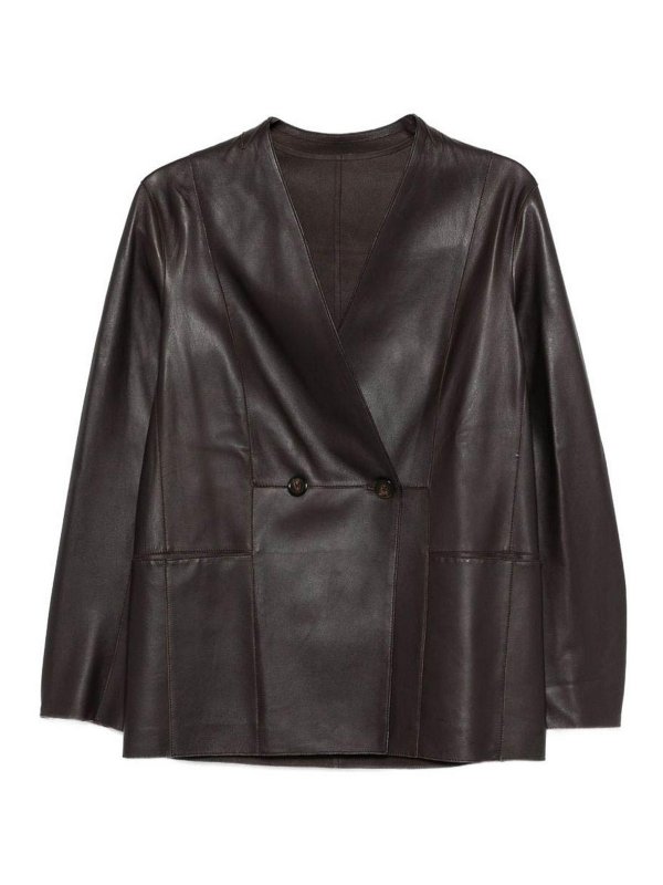 EMPORIO ARMANI: レザーコート - レザーコート - ブラウン