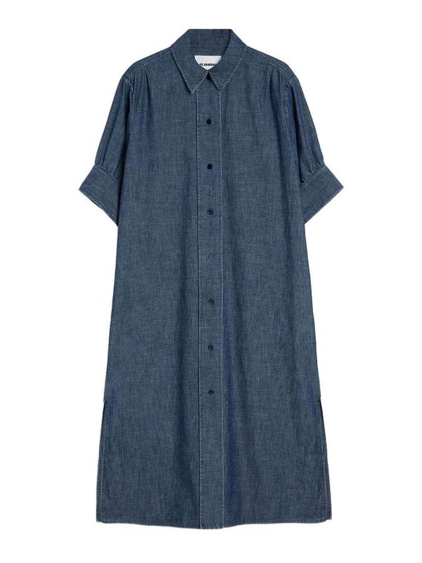 JIL SANDER: knee length dresses - Denim Cotton Chemisier Dress