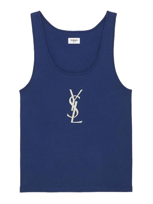 SAINT LAURENT: Tops & Tank tops - Logo Cotton Tank Top