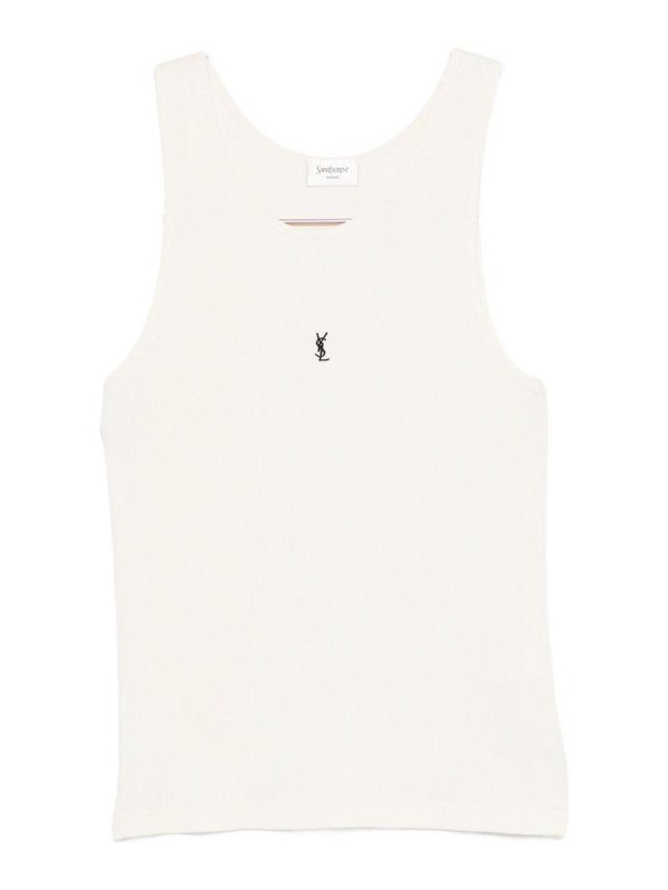 SAINT LAURENT: Tops & Tank tops - Logo Cotton Tank Top
