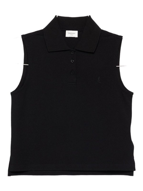 SAINT LAURENT: polo shirts - Cotton Sleeveless Polo Shirt