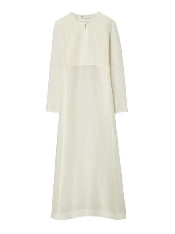 TORY BURCH: copricostume - Caftano Lungo In Lino E Seta