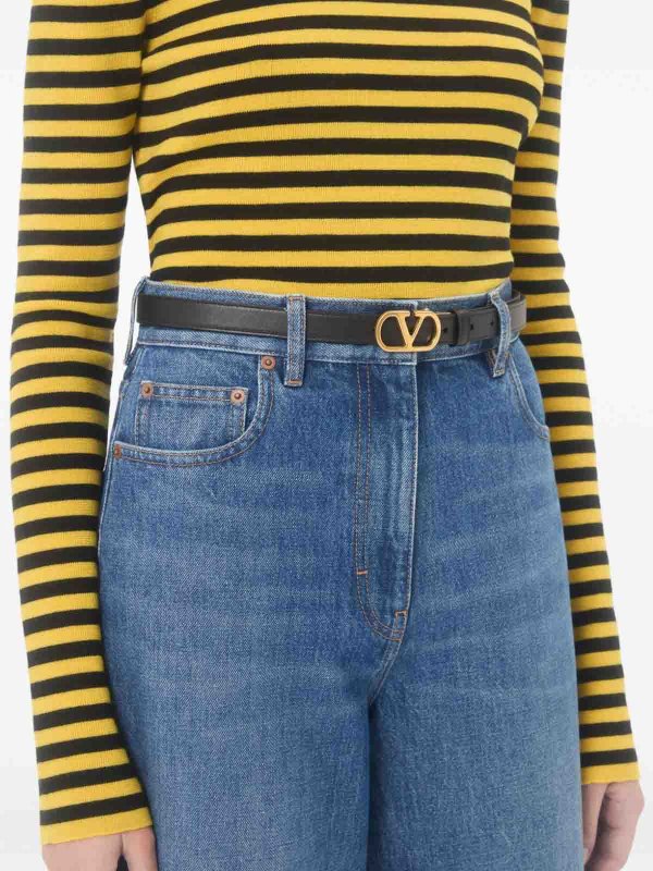 VALENTINO GARAVANI: cinture online - Cintura in pelle con firma Vlogo