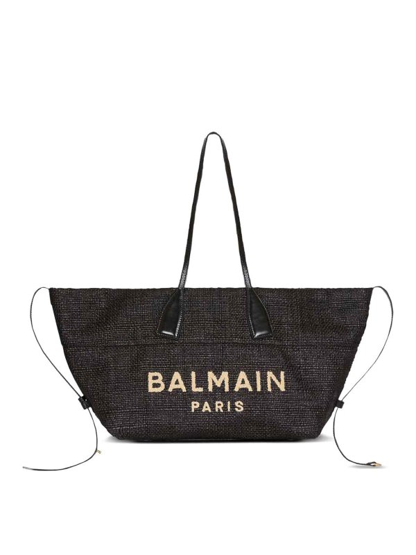 Balmain: totes bags - Track Raffia Tote