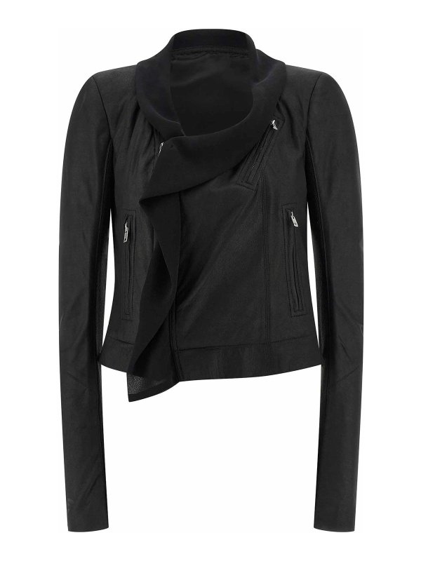 RICK OWENS: leather jacket - Scarf Biker Jacket