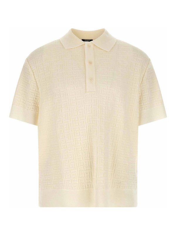 Balmain: polo shirts - Monogram Jacquard Polo Shirt