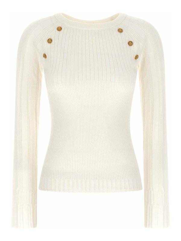 Balmain: Pull col rond - Pull Col Rond - Blanc