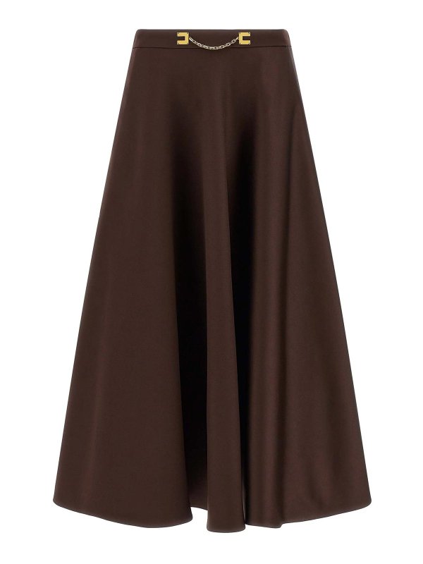 ELISABETTA FRANCHI: ニーレングススカート＆ミディ丈 - 膝丈/ミディスカート - ブラウン