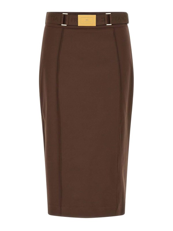 ELISABETTA FRANCHI: ニーレングススカート＆ミディ丈 - 膝丈/ミディスカート - ブラウン