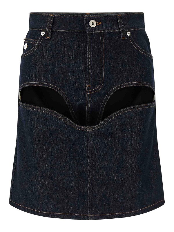 JEAN PAUL GAULTIER: mini skirts - Denim Mini Skirt With Cuts And Turn Up Skirt