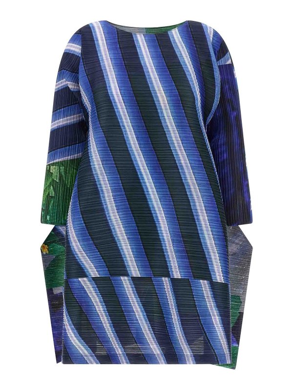 PLEATS PLEASE ISSEY MIYAKE: ニーレングスドレス - 膝丈ドレス - ブルー