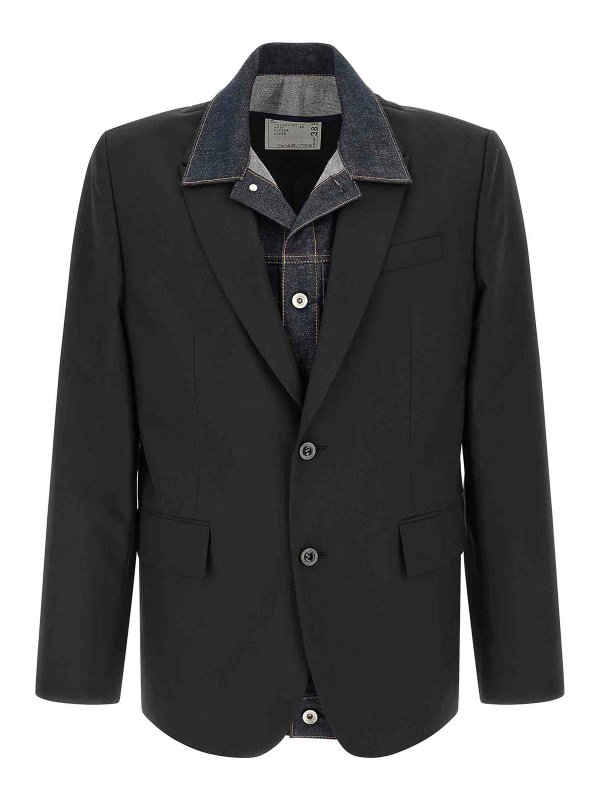 Sacai: blazers - Denim Insert Blazer