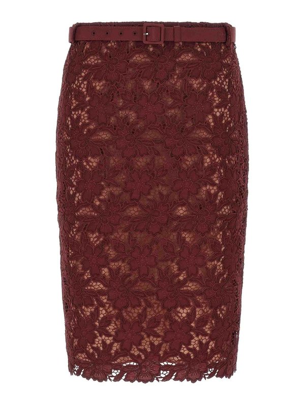 Self Portrait: ニーレングススカート＆ミディ丈 - 膝丈/ミディスカート - ダークレッド