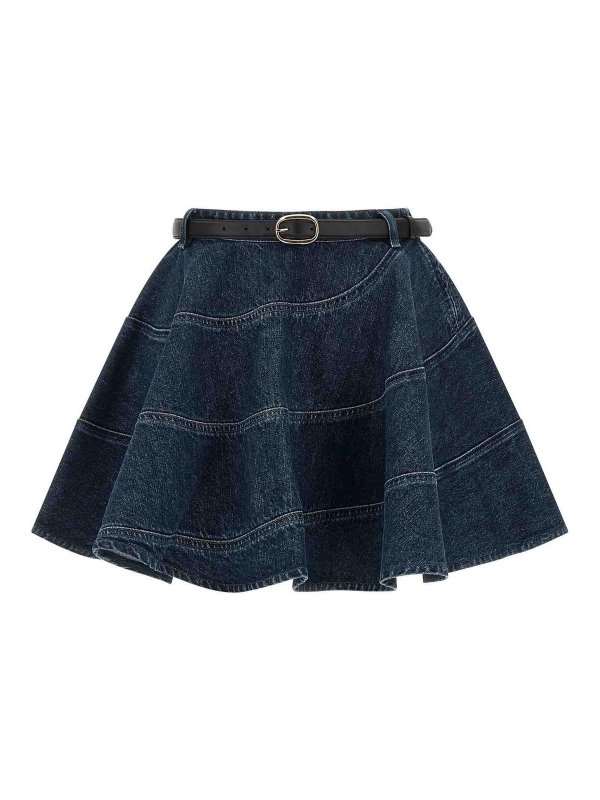 Self Portrait: mini skirts - Flared Denim Mini Skirt
