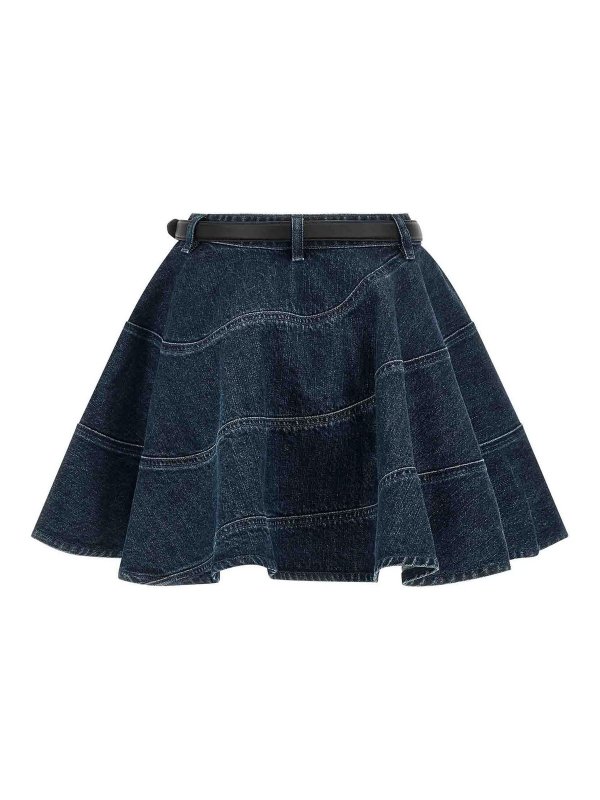 Self Portrait: mini skirts online - Flared Denim Mini Skirt
